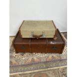 A vintage wooden bound steamer trunk, together with a vintage revelation suitcase