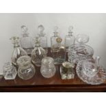 A Selection of Antique and vintage cut crystal and glass decanters, preserve pots, ink well pots and