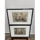 A lot of two antique coloured engravings titled 'anglers of 1611' and 'anglers of 1811', [height,