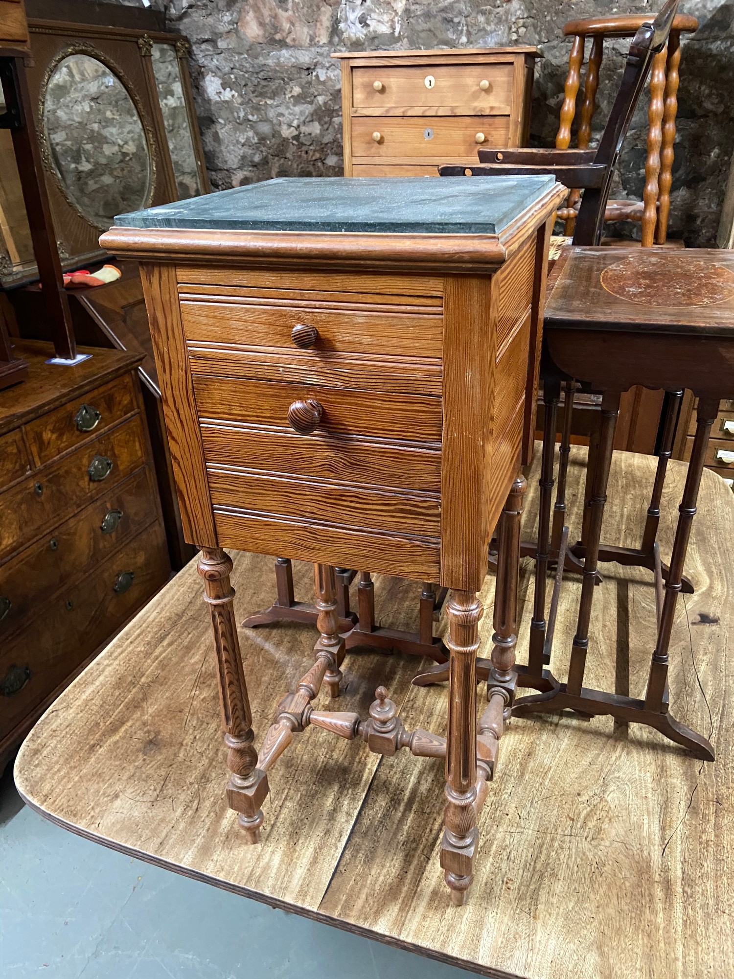 An Antique marble top pedestal cabinet. Has a marble interior shelf. [88cm in height]