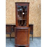 A dark wood corner display cabinet [height, 1.82m]