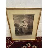 An early 1900's black and white engraving of a young girl feeding the chickens. 'Lady Nairn' [