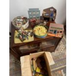A collection of Britains cowboy & Indians, Roman figures, Old wild west buildings & small soldiers