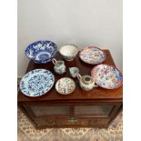 A Selection of Chinese and Japanese porcelain wares to include saki tea pot and cup.