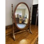 A 19th century mahogany framed dressing table mirror with turned column support. [68cm in height]