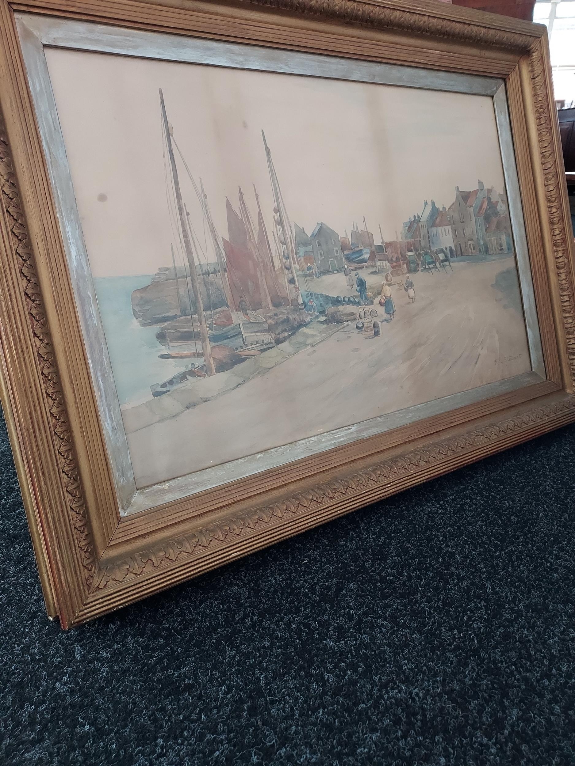 R.L. STEWART (British 19th century) Original watercolour depicting Pittenweem Harbour. Fitted within