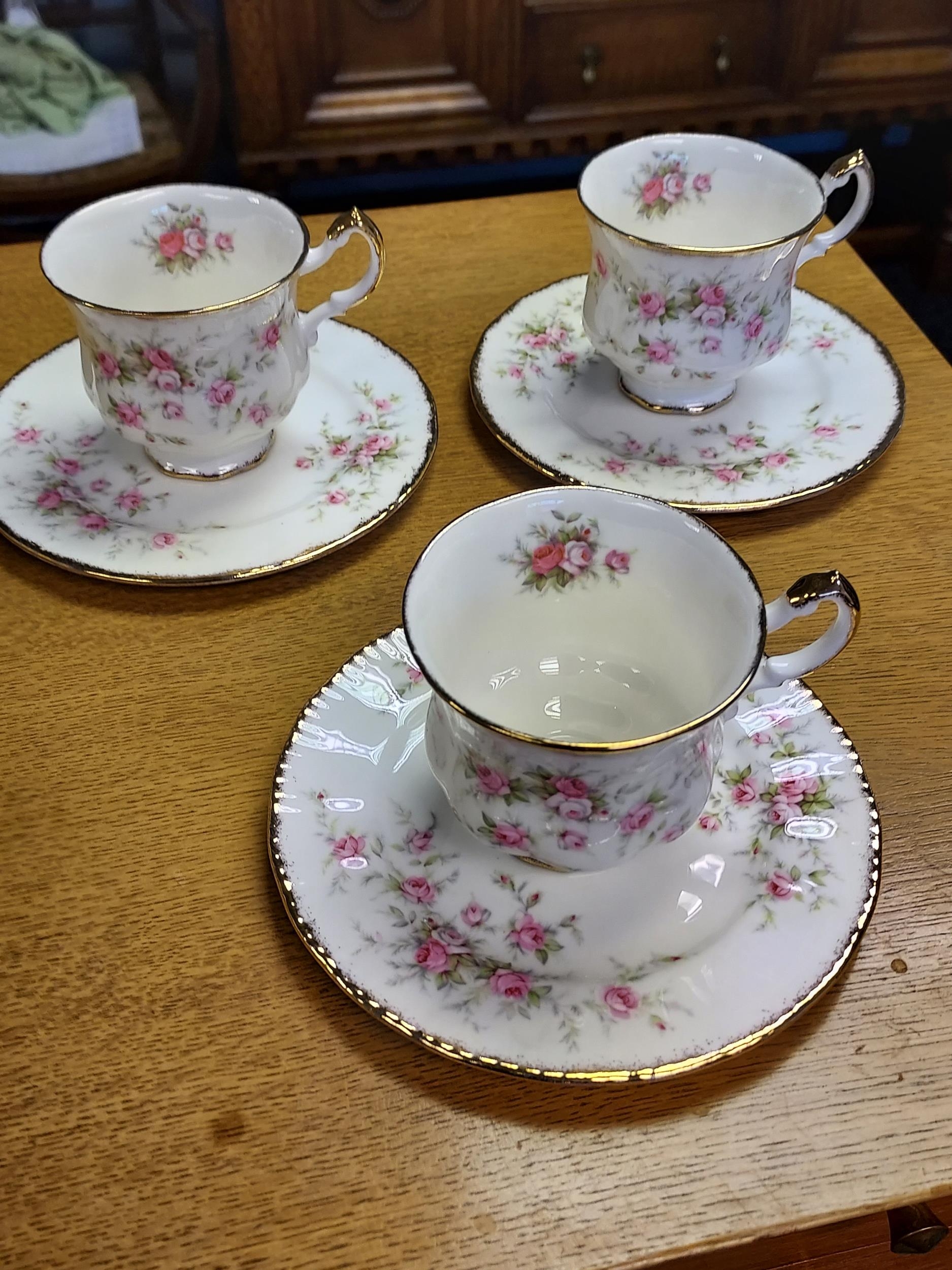 An Antique Paragon floral design Harley Quinn cups and saucer set together with Three Royal - Image 4 of 5