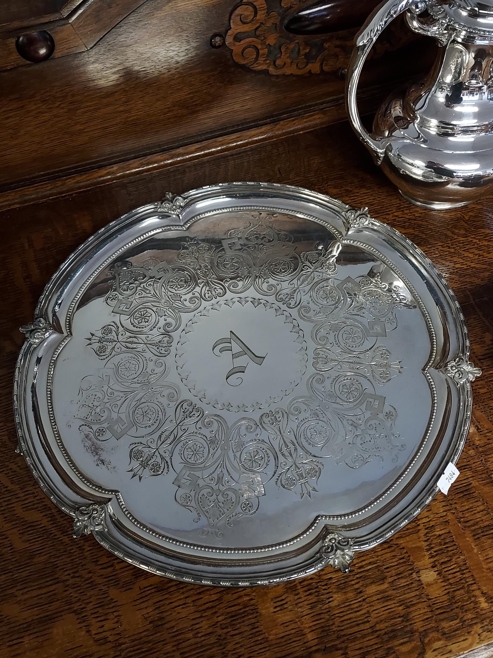 An Antique Walker and Hall E.P Tea/ Coffee service together with an Engraved E.P Serving tray. - Image 2 of 4