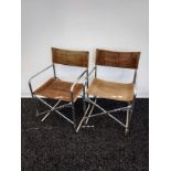 A Pair of retro Italian made chrome and Corduroy folding chairs.