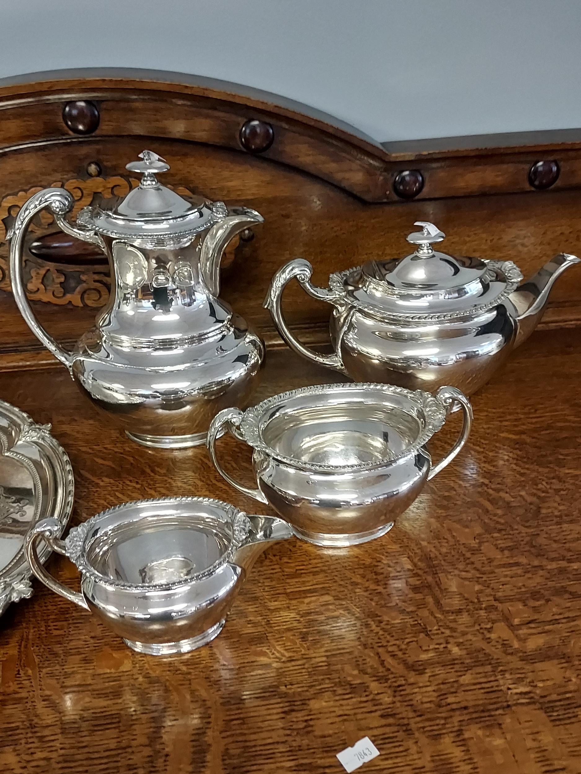 An Antique Walker and Hall E.P Tea/ Coffee service together with an Engraved E.P Serving tray. - Image 3 of 4