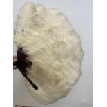 A Vintage Ostrich feather and tortoise shell large fan with a fitted protective case. Case