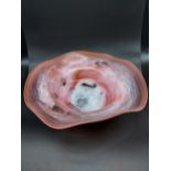 A Very unusual Perth art glass bowl, designed in pink, green and orange. Engraved to the base and