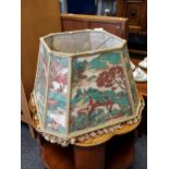 An Antique silk hunting scene lightshade.