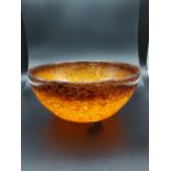 A Scottish Art glass bowl designed in orange, black with gold speckles. Possibly Monart. [10cm in