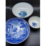 Two 18th century Worcester Blue & White bowls and copeland spode blue and white bowl