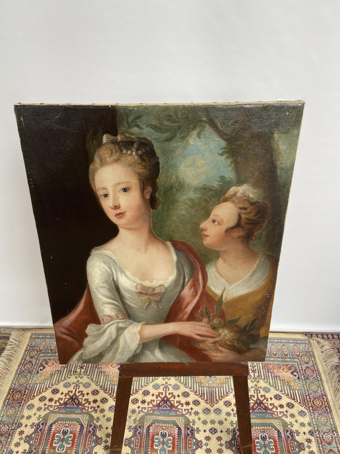 An 18th/19th century oil painting on canvas depicting two ladies posing [74x61cm]