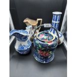 A Lot of various porcelain wares to include tea caddy with stand, Jeddo oriental style water jug,