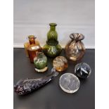 A Collection of art glass to include Swedish pear design vase & Caithness paperweights