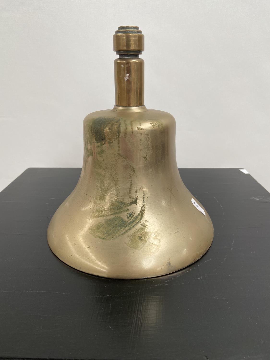 A Heavy antique hand bell. Stamped Greenberg to the inside. [Height 21cm, diameter 19cm] - Image 2 of 3