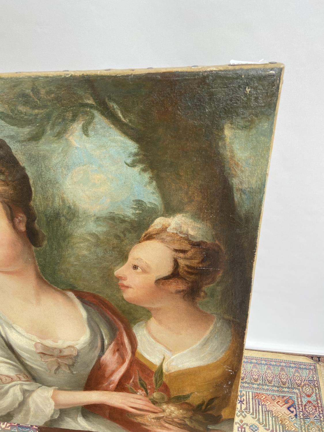 An 18th/19th century oil painting on canvas depicting two ladies posing [74x61cm] - Image 3 of 8