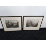 A lot of two framed & mounted coloured engravings; 'St Pauls Cathedral' & 'Westminster Abbey &