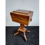 An early 19th century pedestal sewing box. Designed with English Rose handles, Brass Claw and castor