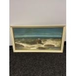 Original oil painting depicting crashing waves signed Robert Scott