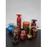 A Collection of Midina art glass vases and paperweight