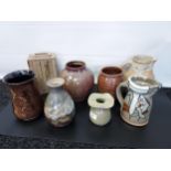 A Collection of 8 various studio pottery vases and jugs. To include Balbirnie, Kelso, Galloway,