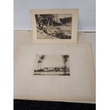 A Lot of two etchings one by George Houston depicting a loch and children playing. The other is