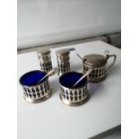 A Lot of five Birmingham silver condiment & cruet pots produced by Docker & Burn ltd with three
