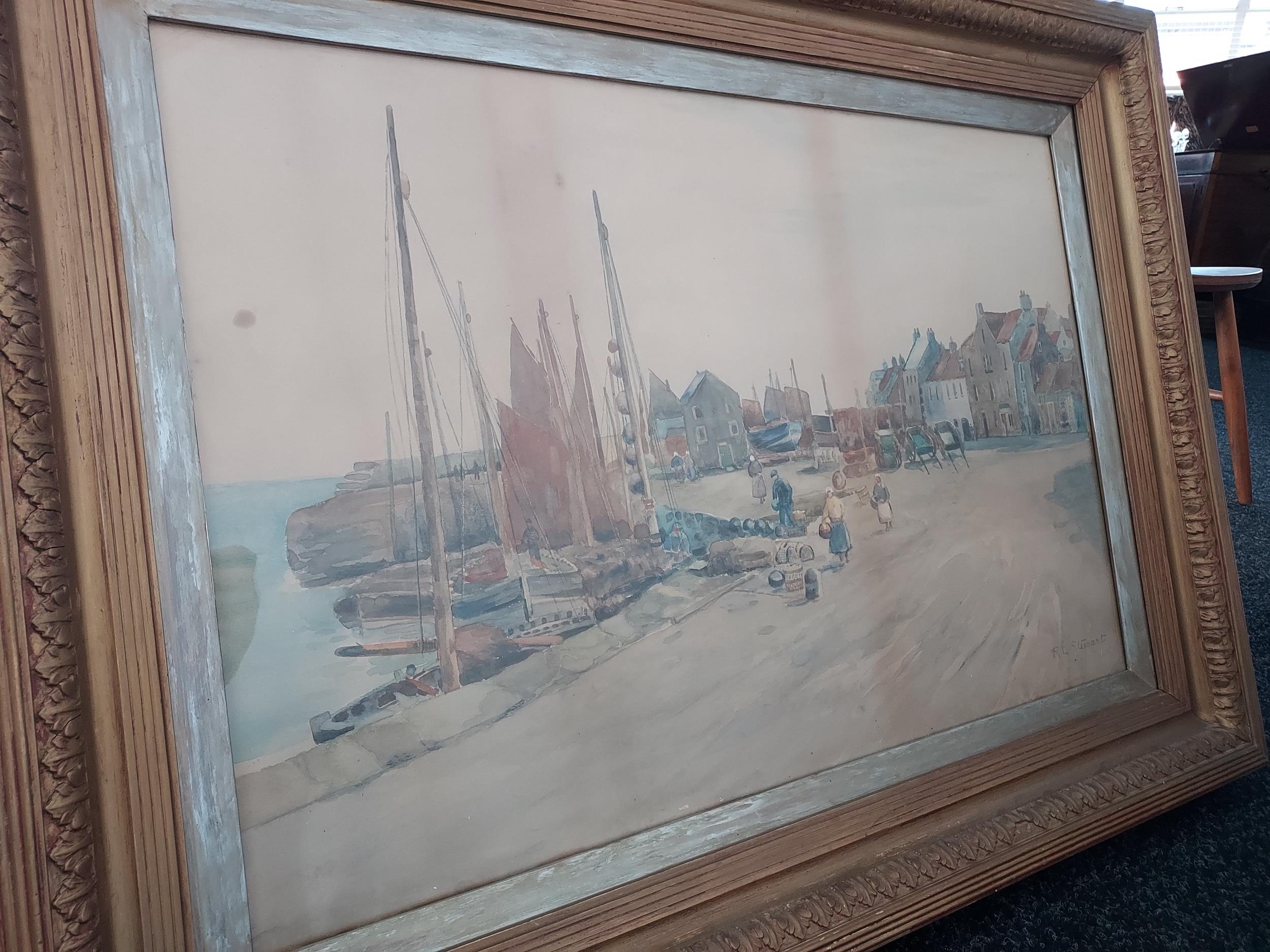 R.L. STEWART (British 19th century) Original watercolour depicting Pittenweem Harbour. Fitted within - Image 5 of 5