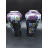 A Pair of Royal Doulton lambeth berry design vases. Signed FJ. [21cm in height]