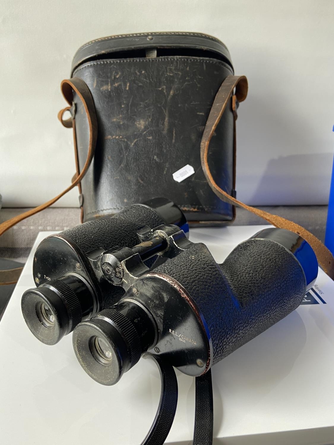 A set of Canadian WW2 R.E.L [7x50] binoculars with carry case & attachable yellow lens