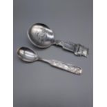 A Norwegian 830S Silver tea spoon designed with bear, fox and rabbit to the handle. Produced by