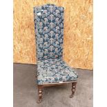 Oak prayer chair in a thistle upholstery [height 104cm, width 48cm]
