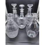 A Lot of 5 Antique Irish triple ring decanters. Designed with three rings to the neck area. Includes