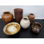 A Collection of 6 various Studio Pottery vases and bowls.