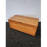 A Danish teak linen chest with interior sliding drawer. Produced by Salin, 5800 Nyborg. [40x80x40cm]