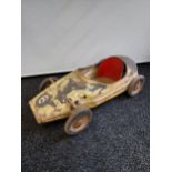 A Vintage Triang steel bodied pedal car, racing vanwall 1960's classic motor racing car. [120cm in