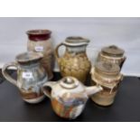 A Collection of 6 various stone ware studio pottery items to include pieces by John Green, Kelso