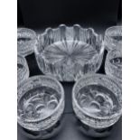 A Nice example of a cut crystal fruit bowl together with 6 cut crystal and etched fruit bowls