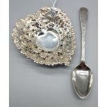 A Birmingham Sterling silver pierced three foot pin dish, in the form of a heart. Together with a