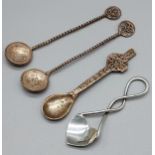 An Arts and crafts Edinburgh silver condiment spoon. [5.5cm in length], Two 1925 & 1926 silver three