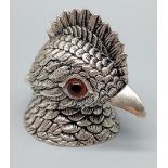 A Silver plated highly detailed bird head ink well pot. [5cm in height]