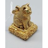 A Brass seal in the form of a cat. [4cm in height]