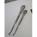 TWO SILVER HANDLE BUTTON HOOKS. CHESTER 1905 JOSEPH AND RICHARD GRIFFON- ANGLE FACE DESIGN TO