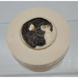 A Japanese Meiji period preserve pot, Lid is engraved with a monkies head. [3.5cm in height, 6.3cm