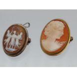 A 9ct gold cased cameo brooch/pendant. Together with a silver cased cameo brooch/ pendant.