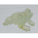 Antique Chinese hand carved pale jade frog sculpture. [2x3.5x3.5cm]